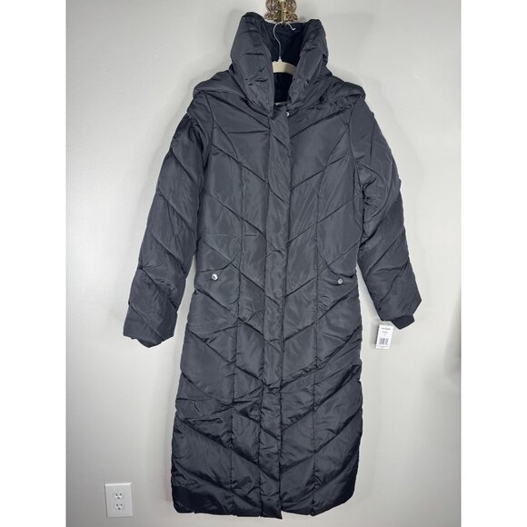 NWT Steve Madden Women's Black Chevron Puffer Long Winter Coat Size XS - Picture 5 of 9